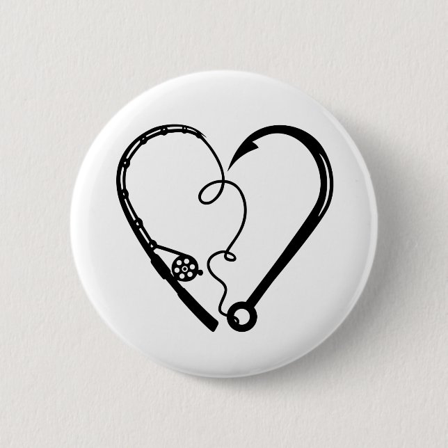 FISHING ROD HEART HOOK 2 INCH ROUND BUTTON (Front)