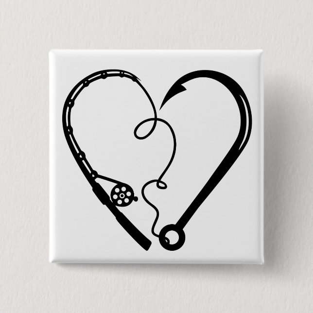 FISHING ROD HEART HOOK 2 INCH SQUARE BUTTON (Front)