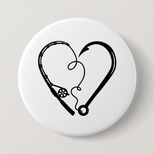FISHING ROD HEART HOOK 3 INCH ROUND BUTTON