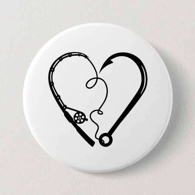 FISHING ROD HEART HOOK 3 INCH ROUND BUTTON (Front)
