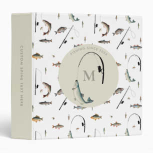 Fishing Rod & Reel Fish Theme Fisherman Monogram  Binder