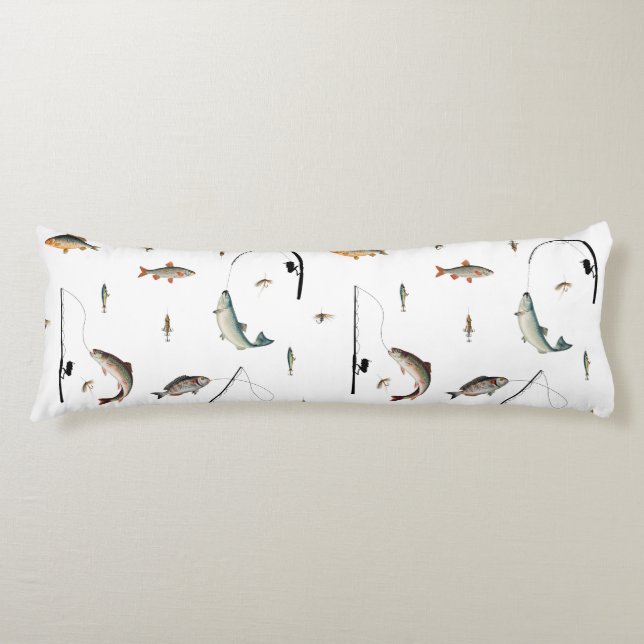 Fishing Rod & Reel Fish Theme Pattern Body Pillow (Front)