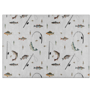 Fishing Rod & Reel Fish Theme Pattern Cutting Board