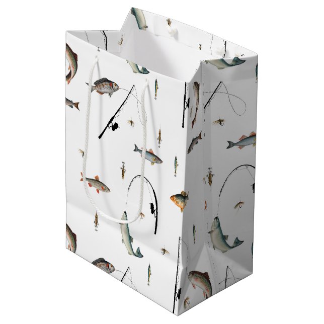 Fishing Rod & Reel Fish Theme Pattern Medium Gift Bag (Front Angled)