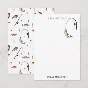 Fishing Rod & Reel Fish Theme Pattern Thank You Card