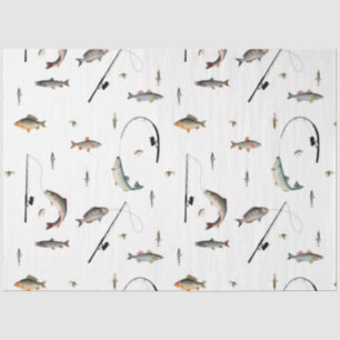 Fishing Rod & Reel Fish Theme Pattern Tissue Paper
