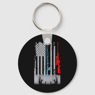 Fishing Rod Shotgun Deer Flag (on Back) Keychain