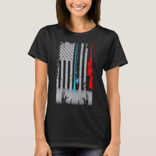 Fishing Rod Shotgun Deer Flag (on Back) T-Shirt