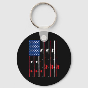 Fishing Rod Us Flag Shirt Cute Fish Hunting Gift Keychain