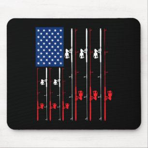 Fishing Rod Us Flag Shirt Cute Fish Hunting Gift  Mouse Pad