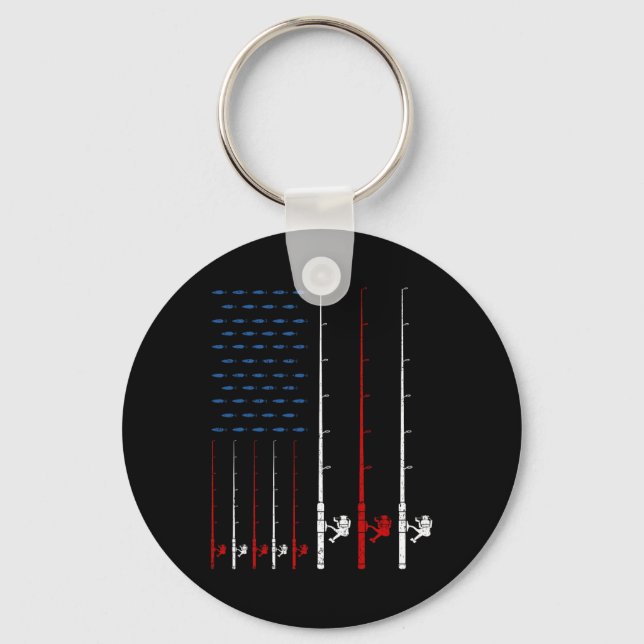 Fishing Rods American Flag  Keychain (Front)