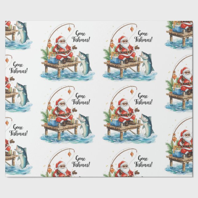 Fishing Santa Claus sitting fishing Christmas time Wrapping Paper (Seam)