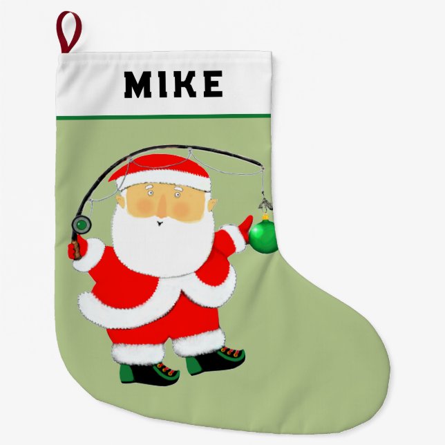 Fishing Santa Large Christmas Stocking (Front)