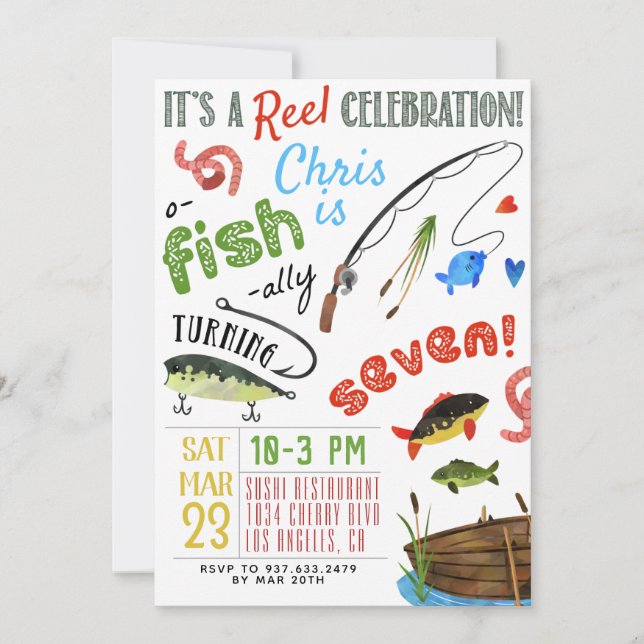 Fishing Seventh Birthday Invitation (Front)