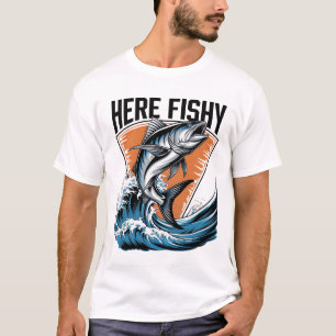 Fishing-Shirt Here-Fishy Graphic Funny T-Shirt