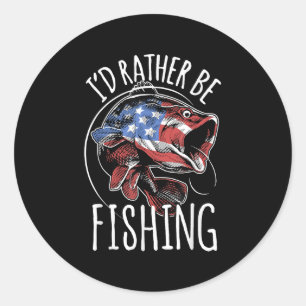 Fishing Shirt Usa Flag Fish _ Id Rather Be Fishing Classic Round Sticker