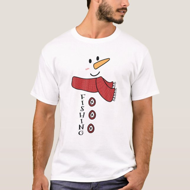 Fishing Snowman Costume Family Matching Funny Chri T-Shirt (Front)