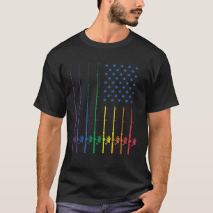 Fishing Spinning Rod LGBT Rainbow Pride USA Americ T-Shirt