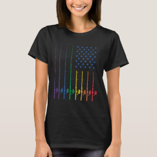 Fishing Spinning Rod LGBT Rainbow Pride USA Americ T-Shirt