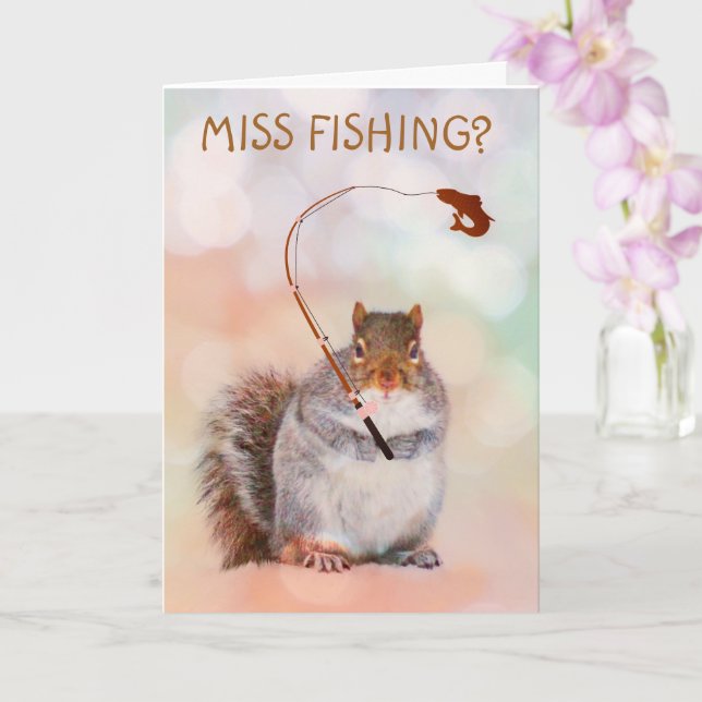 Fishing Squirrel Get Well Card (Orchid)