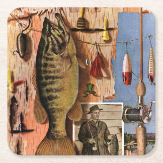 Fishing Still Life by John Atherton Square Paper Coaster