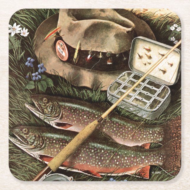 Fishing Still Life Square Paper Coaster (Front)