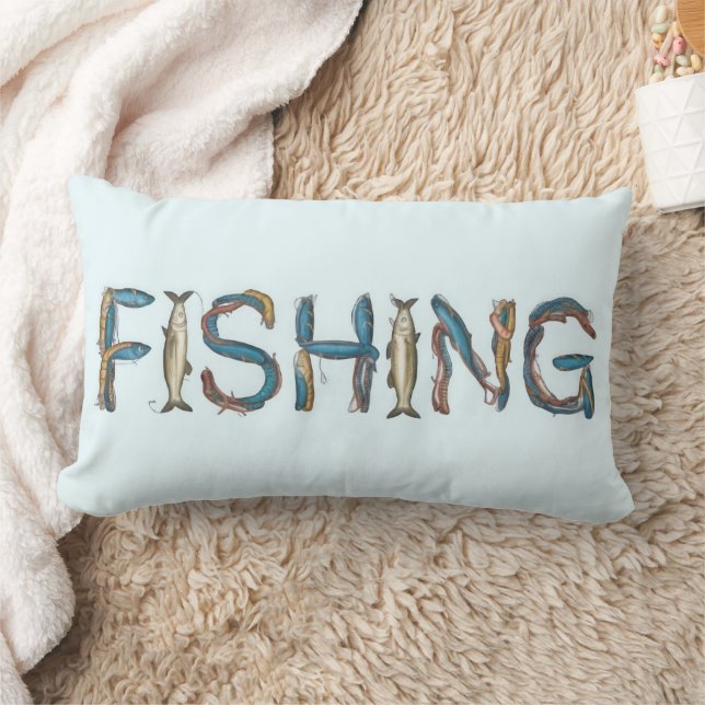 Fishing Text Throw Pillow (Blanket)
