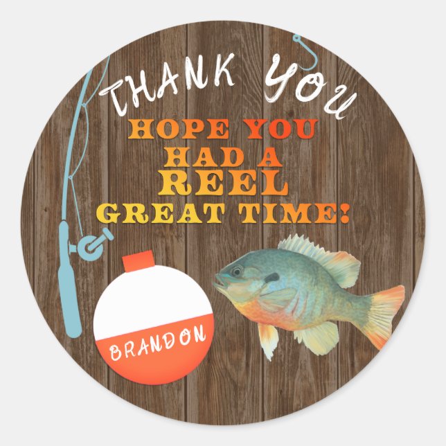 Fishing Thank You Birthday Sticker (Front)