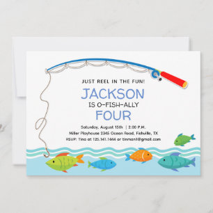 Fishing Theme First Birthday Party Invitation 