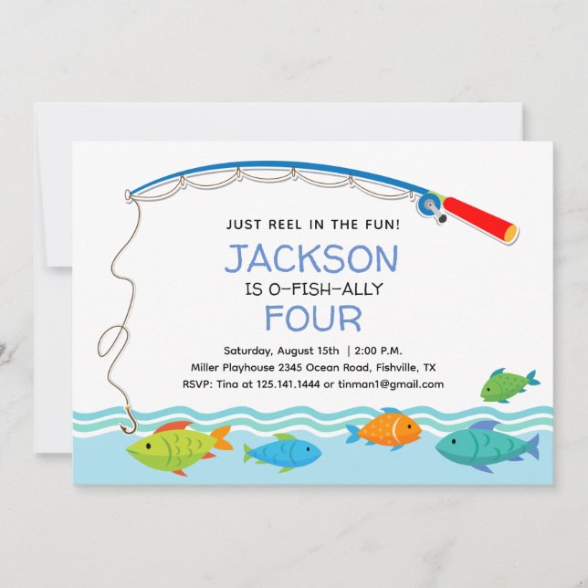 Fishing Theme First Birthday Party Invitation  (Front)