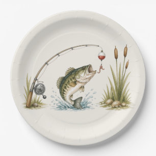Fishing Theme Party Plates Bass Paper Plate