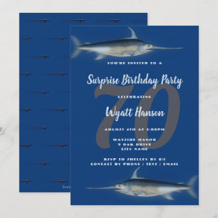 Fishing Themed Age Big Number Birthday Blue Invitation