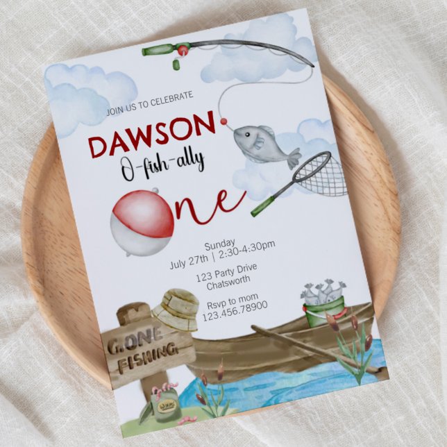 fishing-themed, Fishing Birthday, One, first birth Invitation (Creator Uploaded)