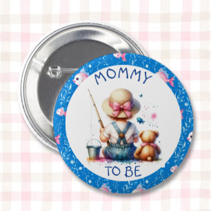 Fishing Themed Girl's Baby Shower    Mom To Be 2 Inch Round Button