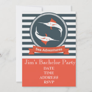Fishing themed nautical Bachelor Party Invitation