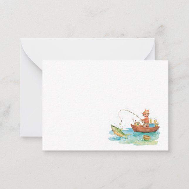 Fishing-Themed Note Card – Anglers & Lake Scene (Front)
