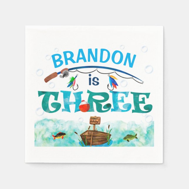 Fishing themed O-fish-ally 3rd birthday party  Napkin (Front)