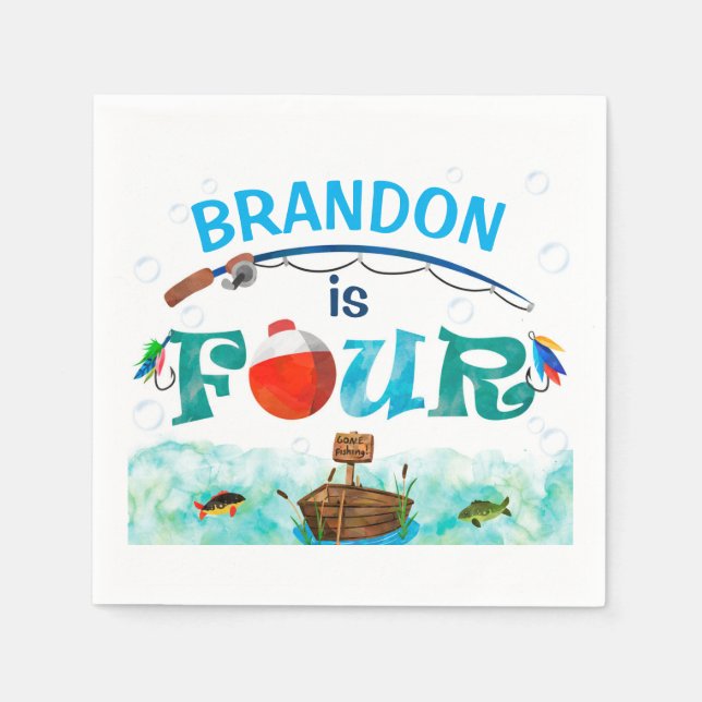Fishing themed O-fish-ally 4th birthday party  Napkin (Front)