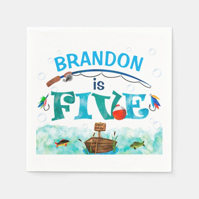 Fishing themed O-fish-ally 5th birthday party  Napkin (Front)
