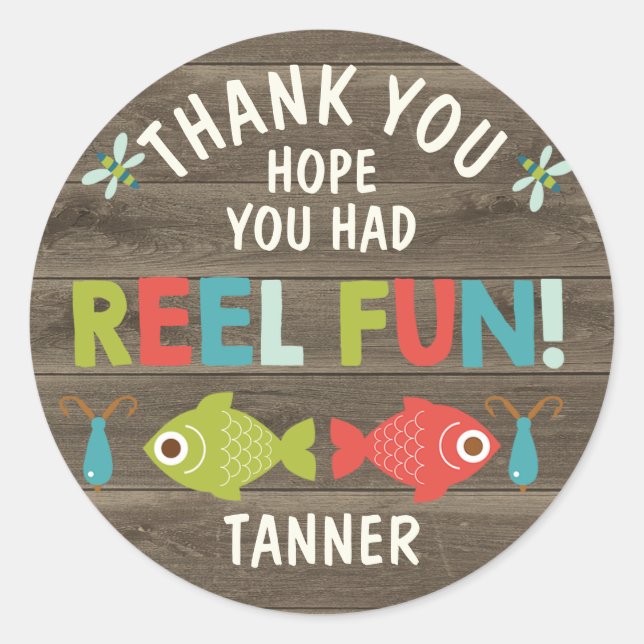 Fishing Themed Reel Fun Thank You Birthday Sticker (Front)