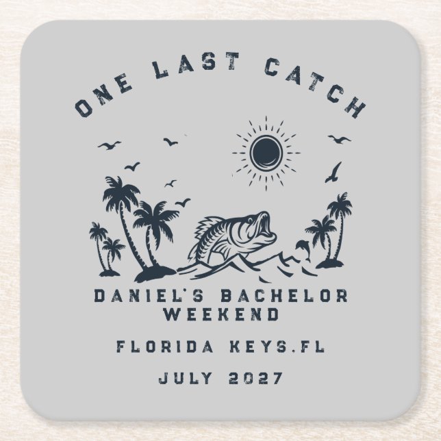 Fishing Themed Weekend Trip Bachelor Party  Square Paper Coaster (Front)