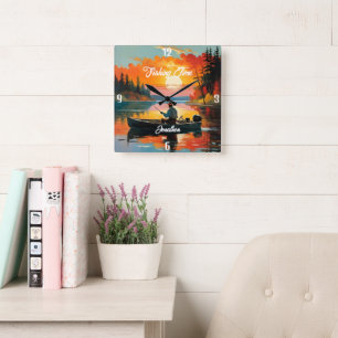 "Fishing Time" Relaxing Fishing Scene  Square Wall Clock