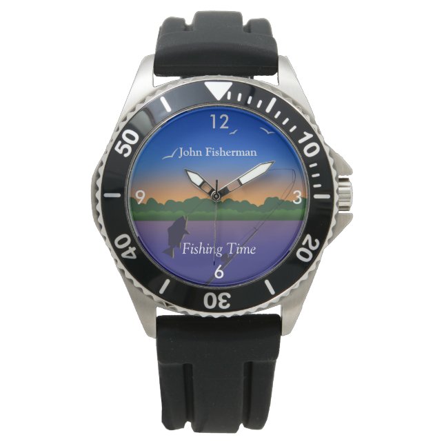  "Fishing Time" Relaxing Fishing Scene Watch (Front)
