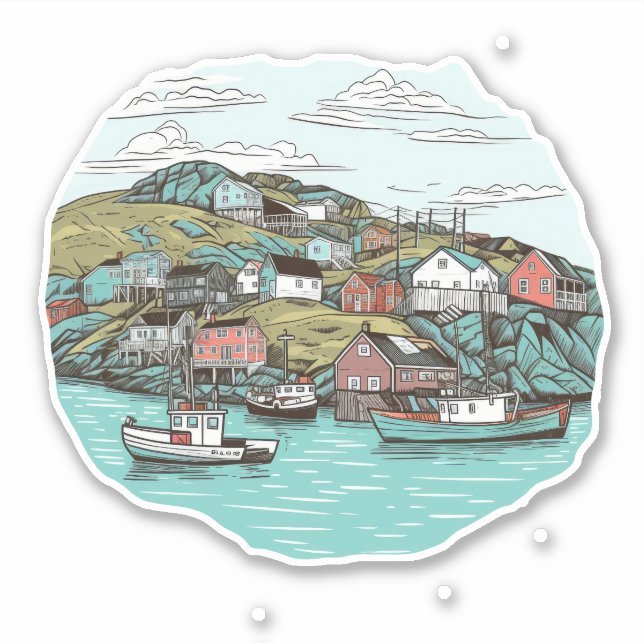 FISHING TOWN NEWFOUNDLAND HARBOUR ILLUSTRATION  (Front)