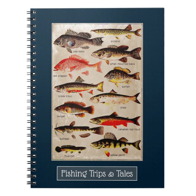 Fishing Trips & Tales Fish Chart Customized Travel Notebook (Front)