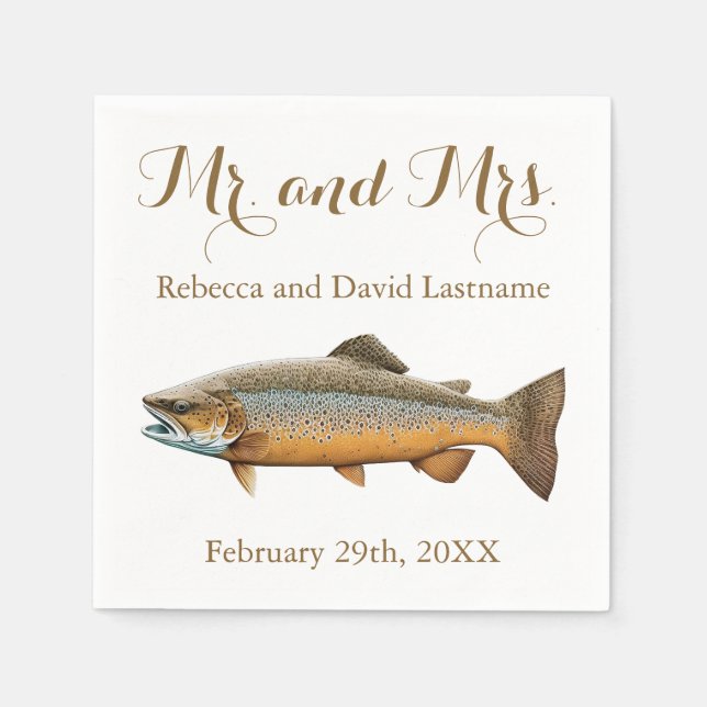 Fishing Trout Themed Wedding Napkin (Front)