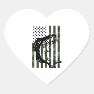 Fishing Tshirt Camouflage USA Flag for Bass Fisher Heart Sticker