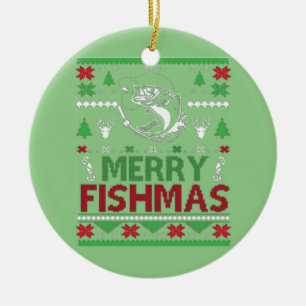 FISHING Ugly Christmas Apparel Bass Fish, Merry Fi Ceramic Ornament