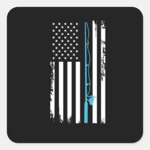 Fishing USA flag fish fishing rod bait gift idea Square Sticker