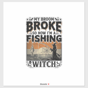 Fishing Witch Halloween Vintage Vector Design_1